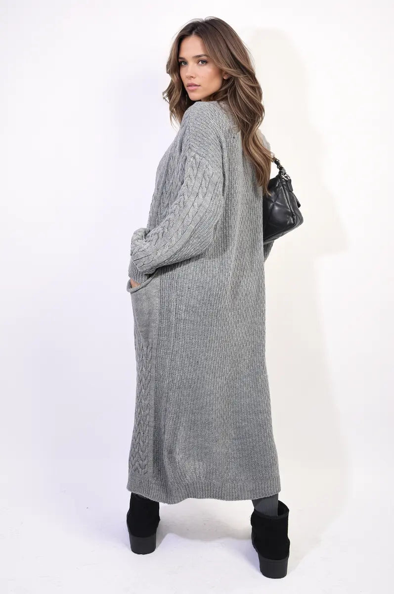 Front Open Long Knitted Cardigan with Front Pockets - Memoriex 