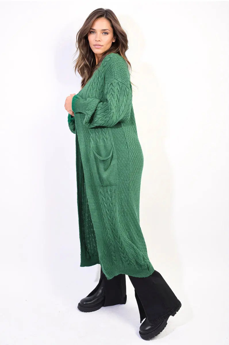 Front Open Long Knitted Cardigan with Front Pockets - Memoriex 