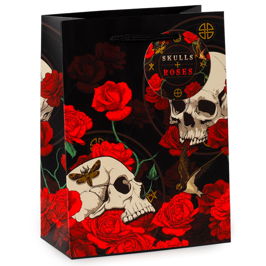 Gift Bag (Medium) - Skulls and Roses Red Roses GBAG90B - Memoriex 