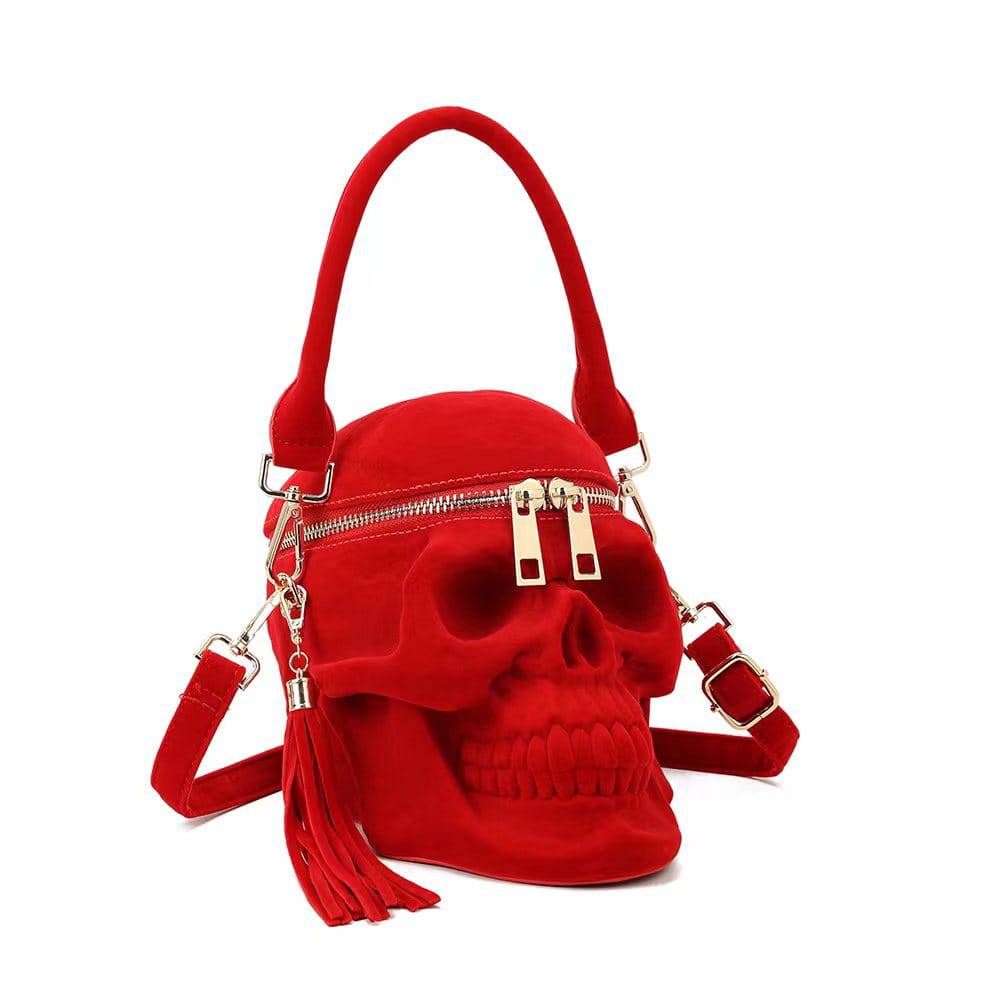 Unisex 3D Bags Red Suede Skull Cross Body Shoulder Bag Mini Handle Handbags-1