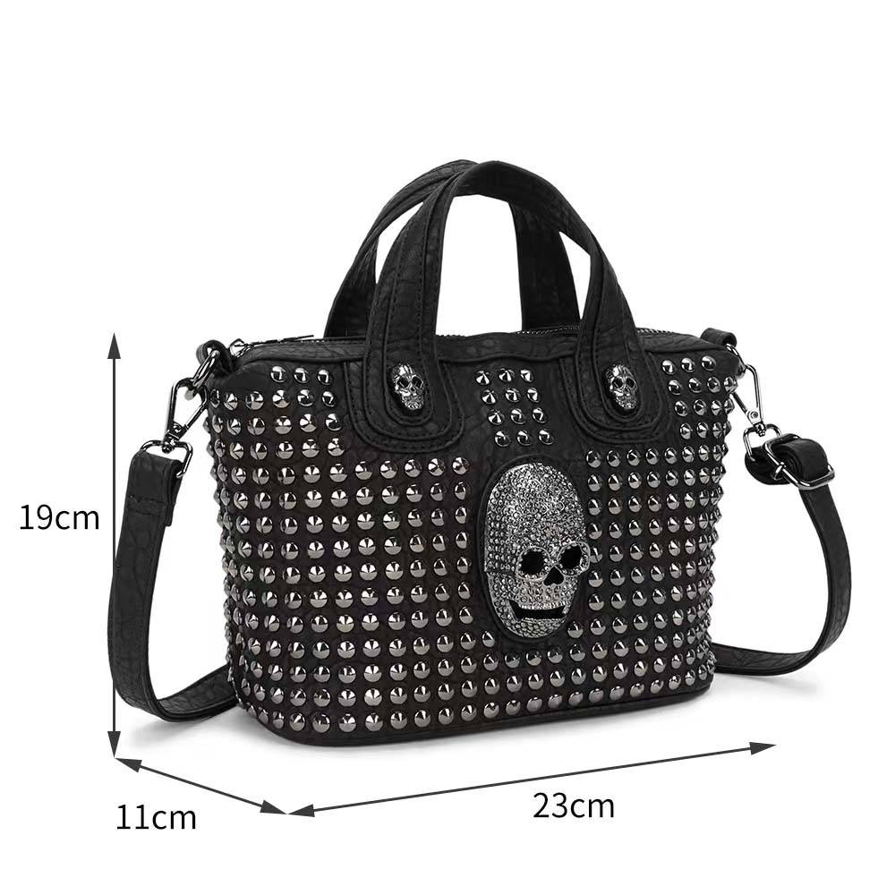 3D Crystal Skull Bag With Studded Tote Satchel Bag-4