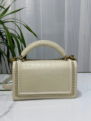 Genuine Crocodile Leather Top Handle Cross Body Flap Chain Bag Cream-2