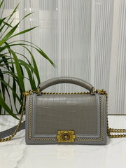 Genuine Crocodile Leather Top Handle Cross Body Flap Chain Bag Grey-0