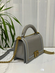 Genuine Crocodile Leather Top Handle Cross Body Flap Chain Bag Grey-1