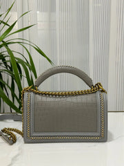 Genuine Crocodile Leather Top Handle Cross Body Flap Chain Bag Grey-2