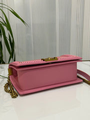 Genuine Crocodile Leather Top Handle Cross Body Flap Chain Bag Pink-3