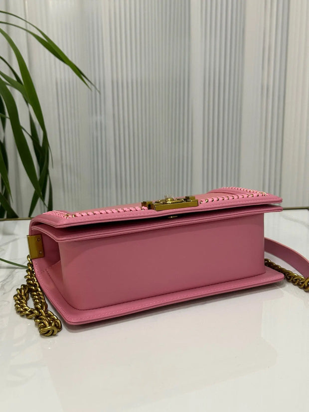 Genuine Crocodile Leather Top Handle Cross Body Flap Chain Bag Pink-3