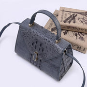 Genuine Crocodile Skin Bone Leather Top Handle Bags  Grey-4