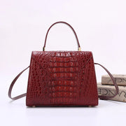 Genuine Crocodile Skin Bone Leather Top Handle Bags Wine Red-1