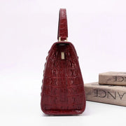 Genuine Crocodile Skin Bone Leather Top Handle Bags Wine Red-2