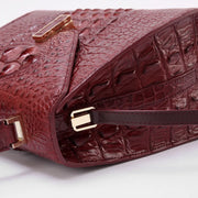 Genuine Crocodile Skin Bone Leather Top Handle Bags Wine Red-3