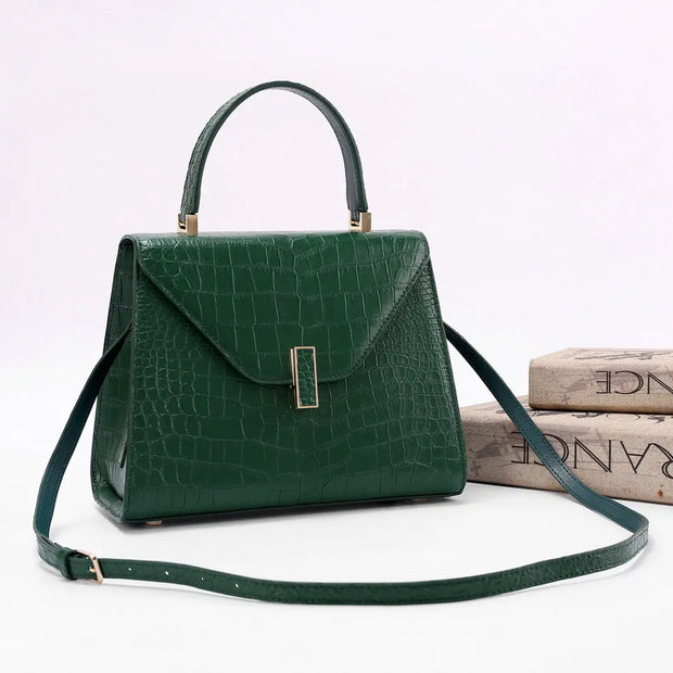 Genuine Crocodile Skin Leather Top Handle Bags Dark Green-1
