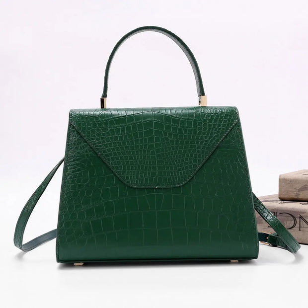 Genuine Crocodile Skin Leather Top Handle Bags Dark Green-2