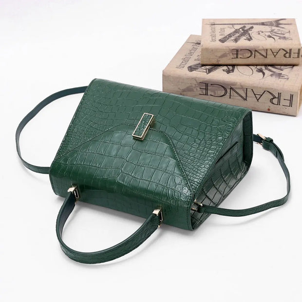 Genuine Crocodile Skin Leather Top Handle Bags Dark Green-4