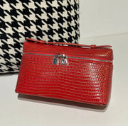 Genuine Lizard Skin Leather Zipper Cosmetic Handle Bag-0