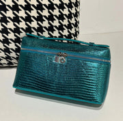 Genuine Lizard Skin Leather Zipper Cosmetic Handle Bag-10