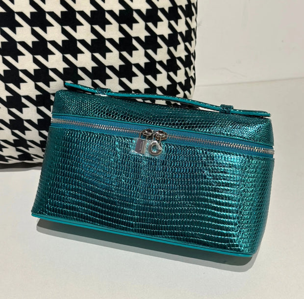 Genuine Lizard Skin Leather Zipper Cosmetic Handle Bag-10