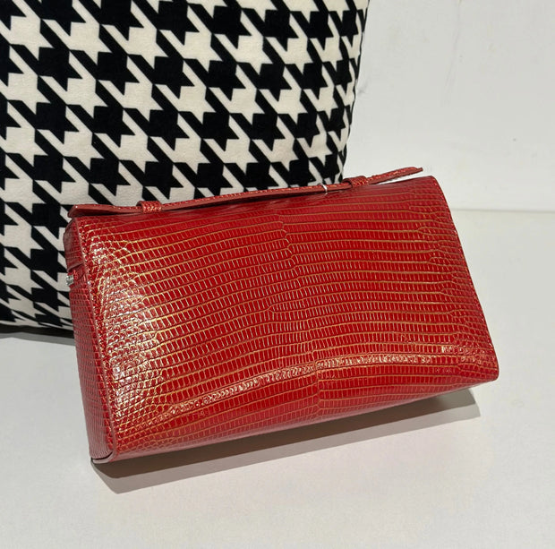 Genuine Lizard Skin Leather Zipper Cosmetic Handle Bag-2