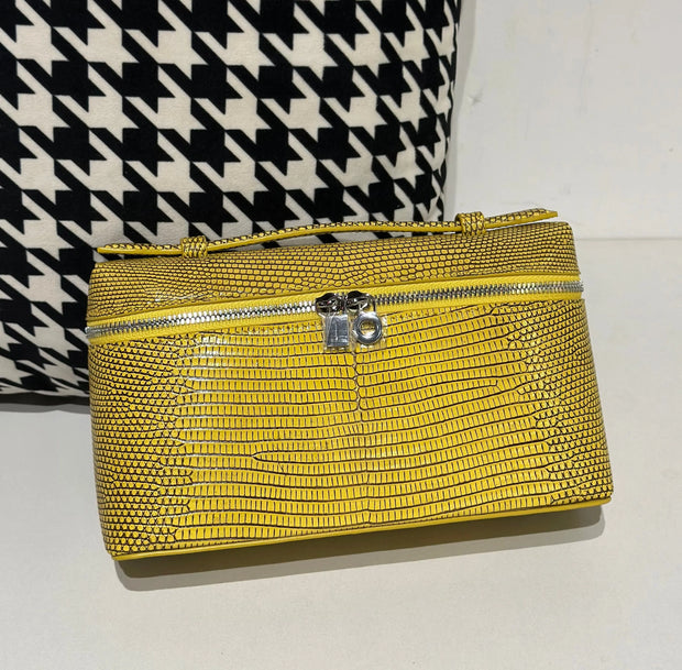 Genuine Lizard Skin Leather Zipper Cosmetic Handle Bag-12