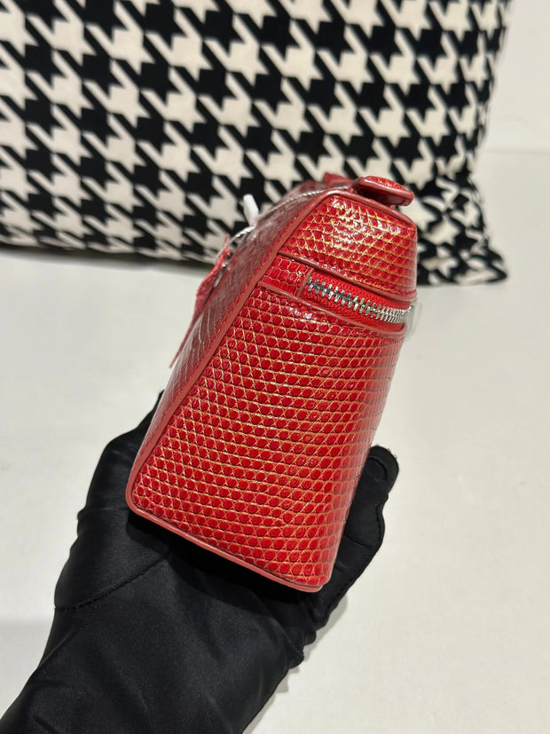 Genuine Lizard Skin Leather Zipper Cosmetic Handle Bag-3