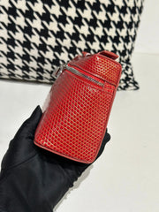 Genuine Lizard Skin Leather Zipper Cosmetic Handle Bag-4