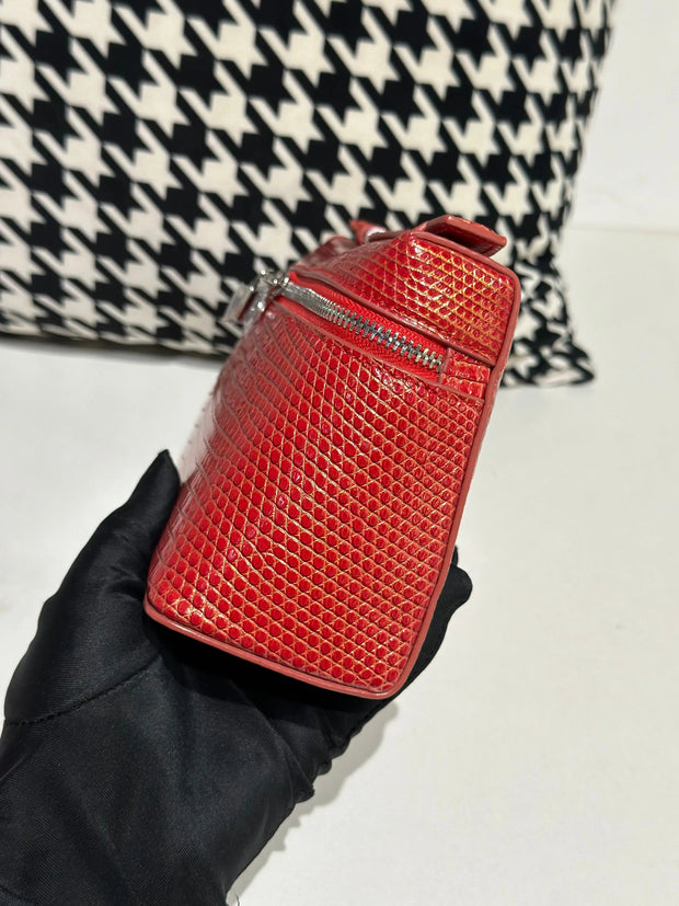 Genuine Lizard Skin Leather Zipper Cosmetic Handle Bag-4