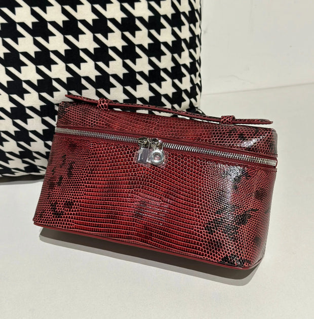 Genuine Lizard Skin Leather Zipper Cosmetic Handle Bag-6