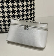 Genuine Lizard Skin Leather Zipper Cosmetic Handle Bag-8