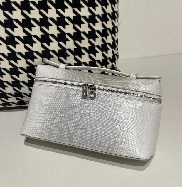 Genuine Lizard Skin Leather Zipper Cosmetic Handle Bag-8