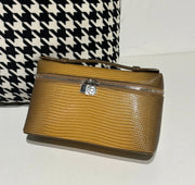 Genuine Lizard Skin Leather Zipper Cosmetic Handle Bag-9