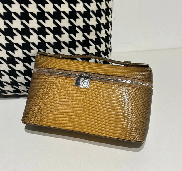 Genuine Lizard Skin Leather Zipper Cosmetic Handle Bag-9