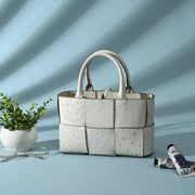 Genuine Ostrich Leather Mini Woven Satchel Top Handle Bag-0