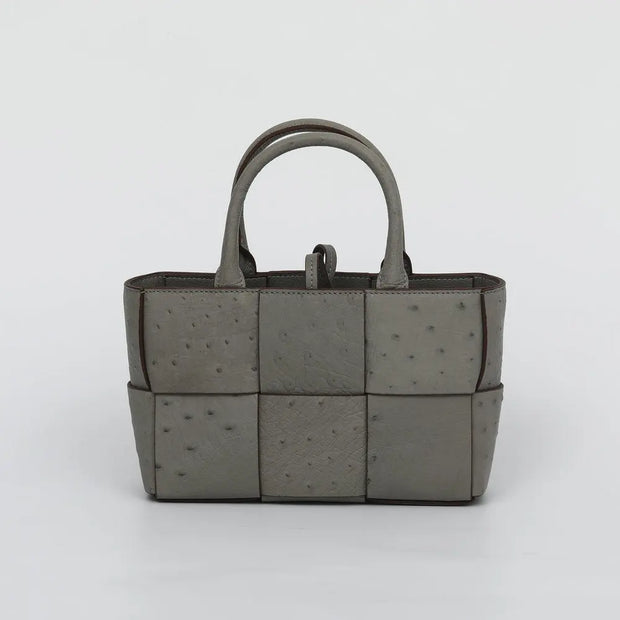 Genuine Ostrich Leather Mini Woven Satchel Top Handle Bag-1