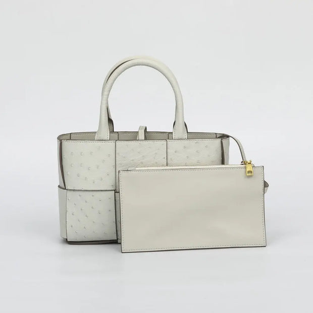 Genuine Ostrich Leather Mini Woven Satchel Top Handle Bag-2