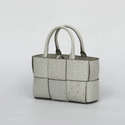 Genuine Ostrich Leather Mini Woven Satchel Top Handle Bag-3