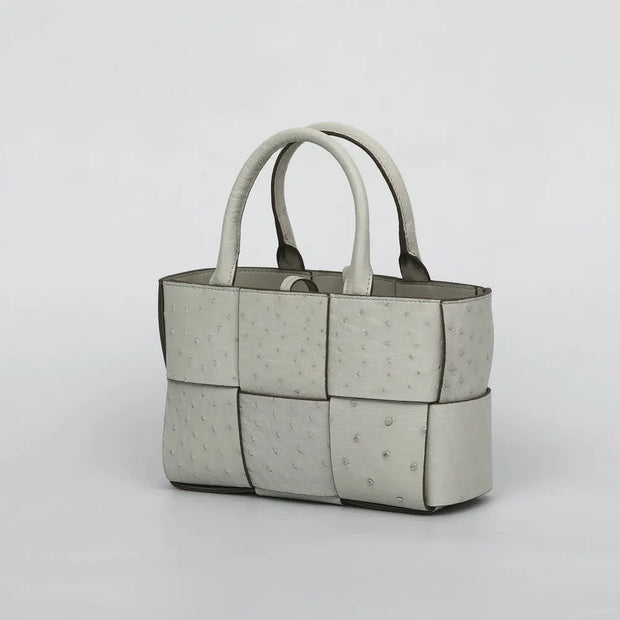 Genuine Ostrich Leather Mini Woven Satchel Top Handle Bag-3