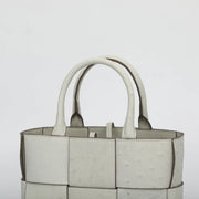 Genuine Ostrich Leather Mini Woven Satchel Top Handle Bag-4