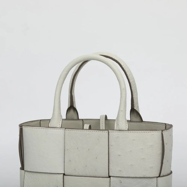 Genuine Ostrich Leather Mini Woven Satchel Top Handle Bag-4