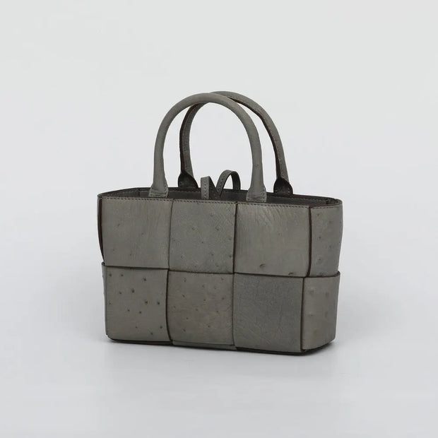 Genuine Ostrich Leather Mini Woven Satchel Top Handle Bag-5