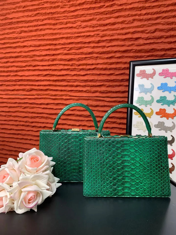 Genuine Python Leather Top Handle Bag-0