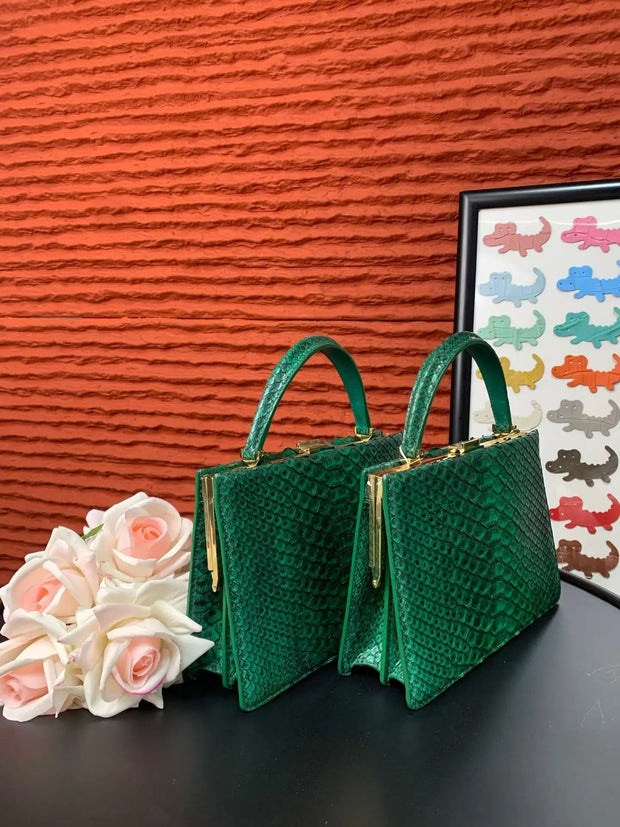 Genuine Python Leather Top Handle Bag-2