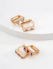 Geometric Triangle Enamel CZ Huggie Earrings-0