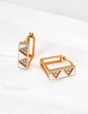 Geometric Triangle Enamel CZ Huggie Earrings-1