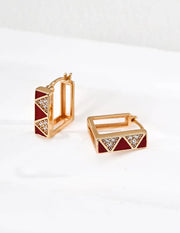 Geometric Triangle Enamel CZ Huggie Earrings-2