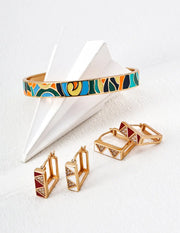 Geometric Triangle Enamel CZ Huggie Earrings-3