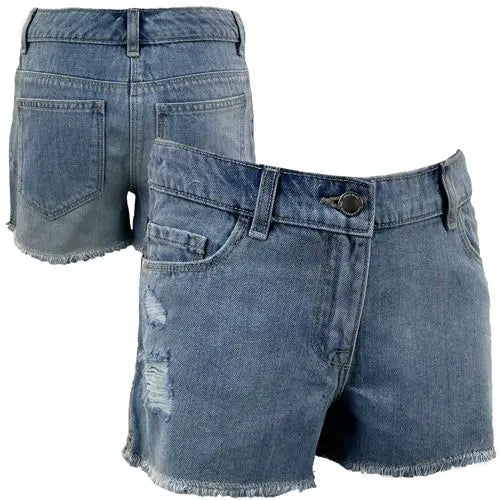 Girls Distressed Ripped Denim Shorts-0