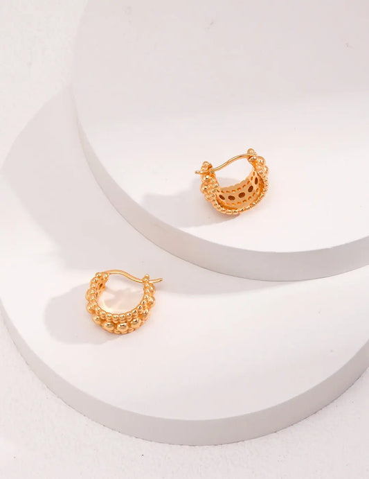 Gold Bead Huggie Hoops Earring-0