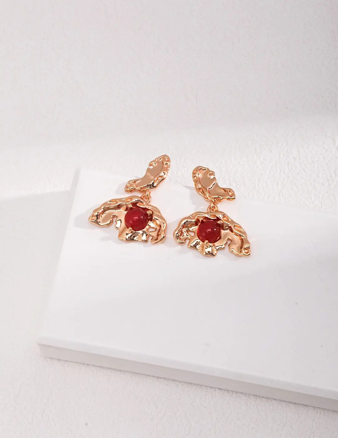 Gold Bird With Red Agate Earrings-0