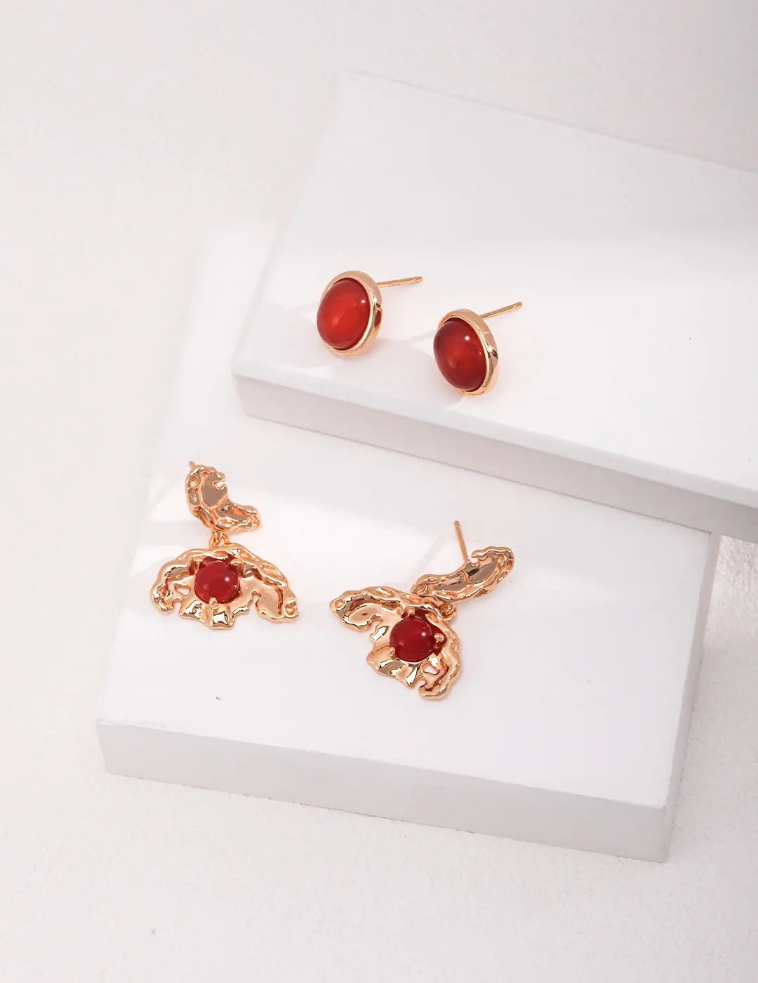 Gold Bird With Red Agate Earrings-1