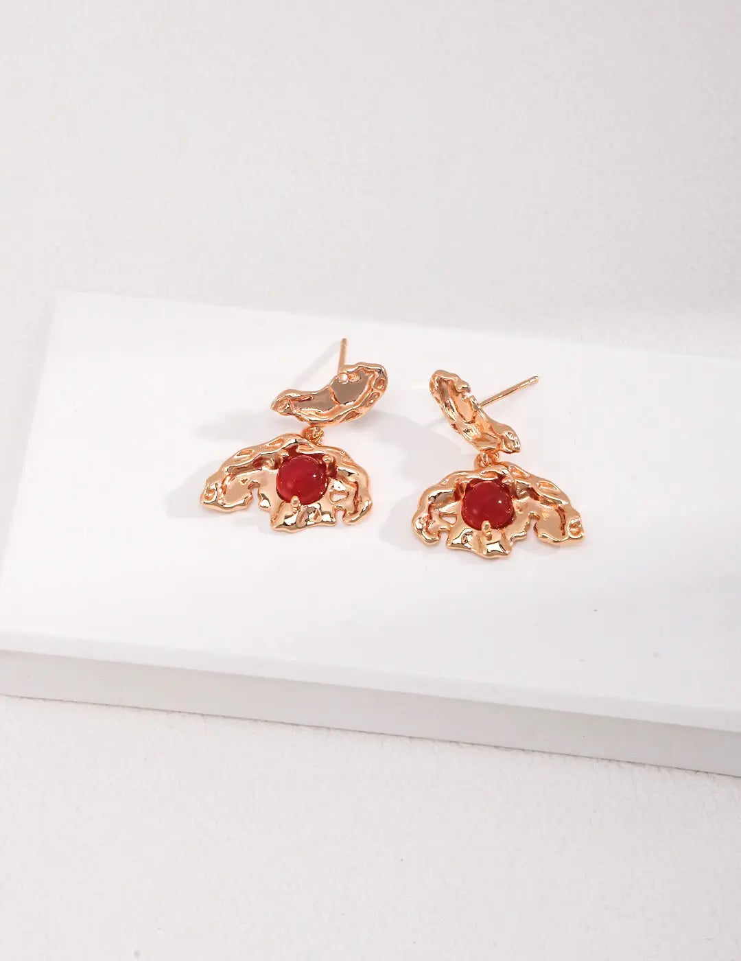 Gold Bird With Red Agate Earrings-2